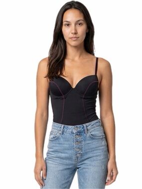 90s/Y2K European Vintage Push Up Shapewear Thong Bodysuit Black/Fuchsia Size 8/M